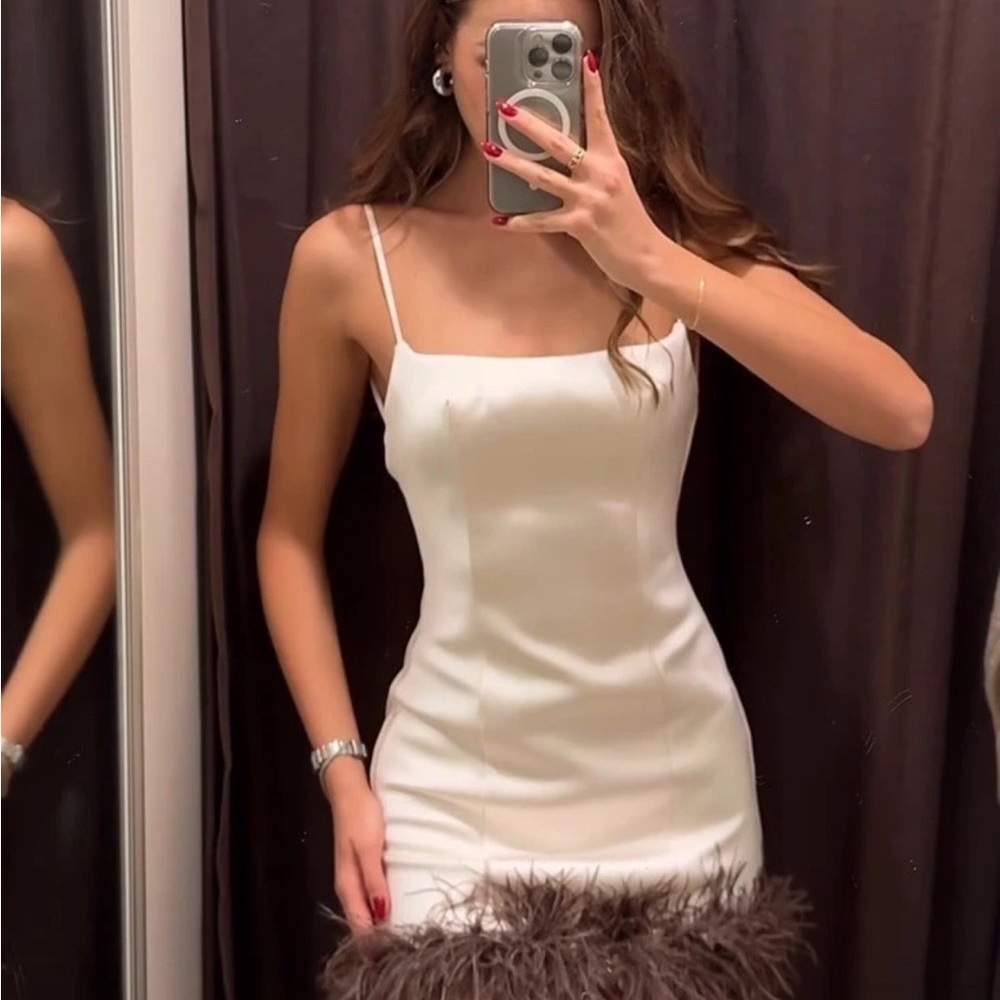 Zara FEATHER SATIN EFFECT DRESS